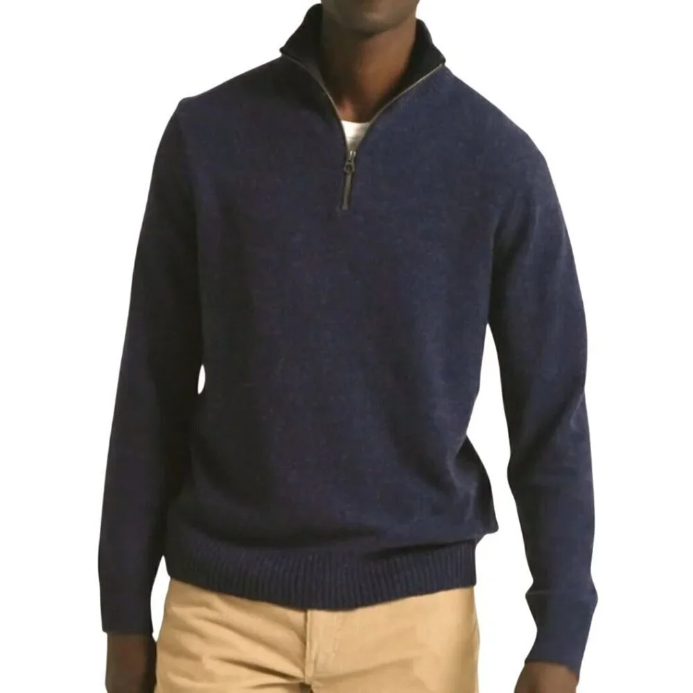J. Crew Marled Blue Gray Merino Wool Blend 1/2 Zip Mock Neck Sweater Size M